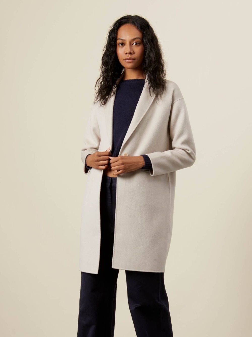 Womens Cream Open-Front Coat